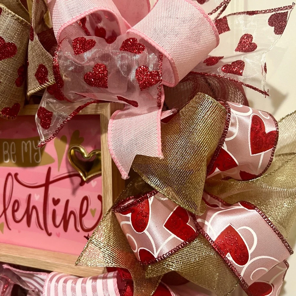 Flash Sale! Handmade 17” Valentine’s Day Ribbon Wreath Hearts in Red & White - Picture 6 of 8